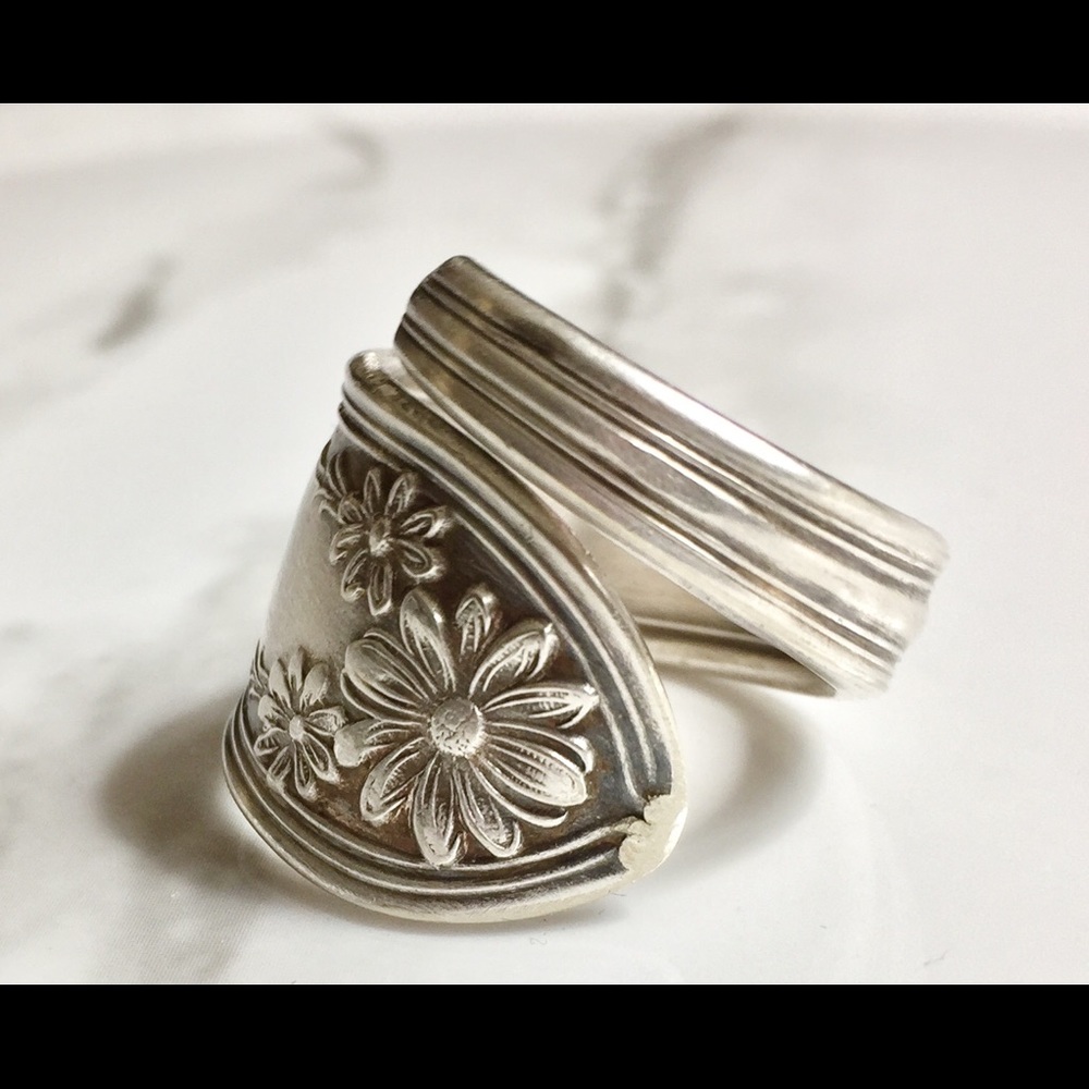 Sterling Silver Plate Spoon Ring Floral Vintage - Picture 3 of 6